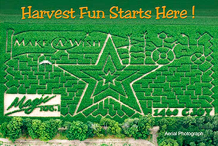 Aerial View of the 2009 Make A Wish Foundation Maze design and Strom's Farm.