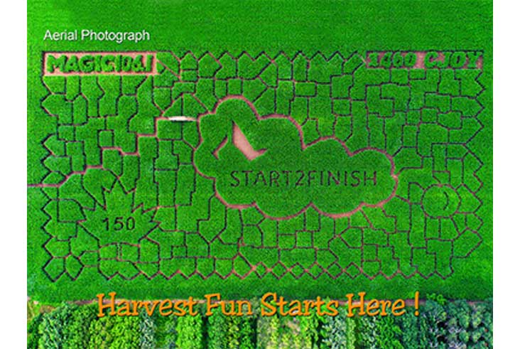 Aerial View of the 2017 Start2Finish Foundation Maze at Strom's Farm.