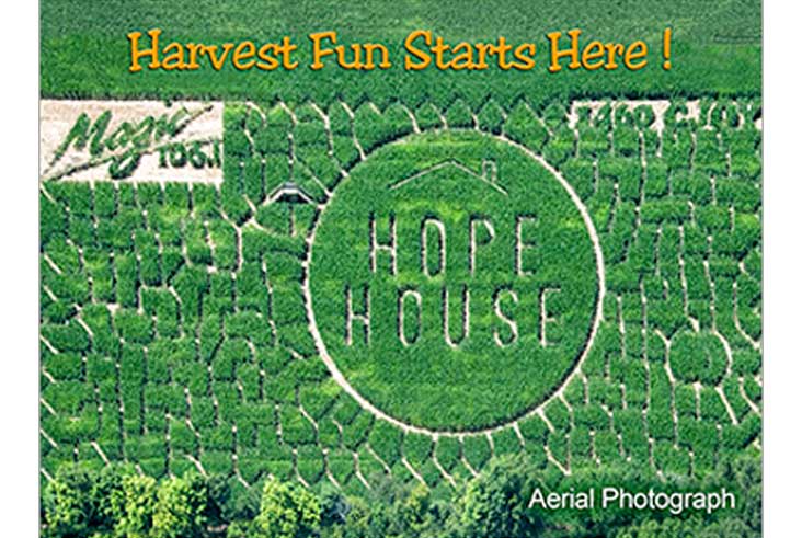 Aerial View of the 2015 Hope House Charity Maze design at Strom's Farm.
