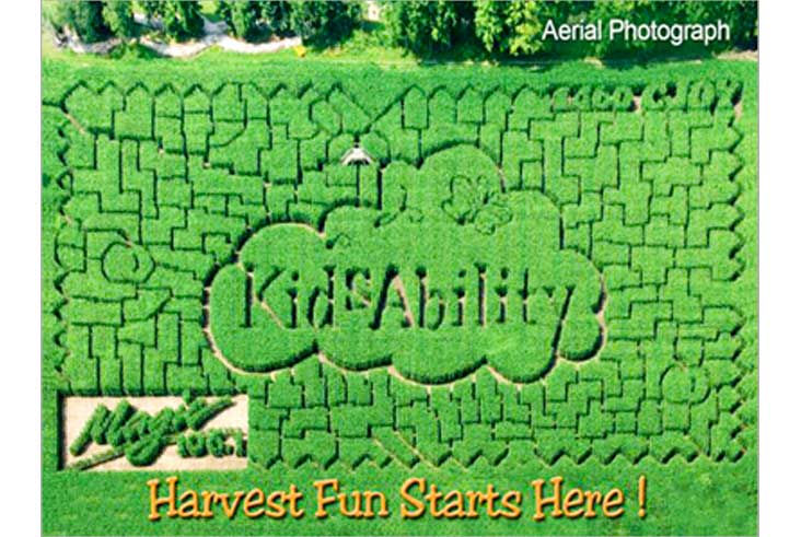 Aerial View of the 2014 Kids Ability Charity Maze and Strom's Farm.
