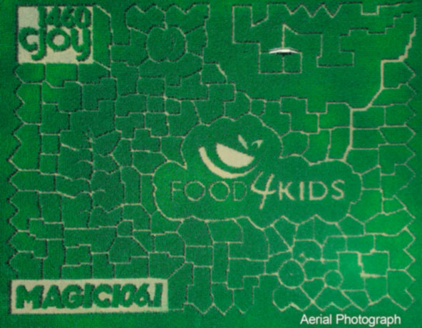 Aerial View of Strom's Farm Charity Corn 2023 design of the Food4Kids Maze.